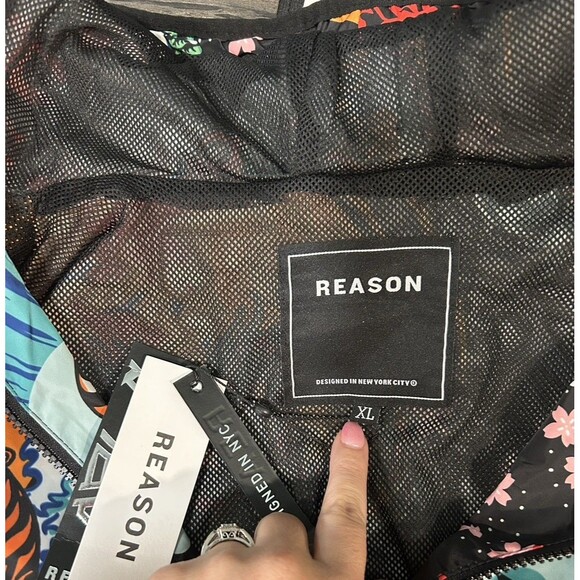 Reason Kanji Dragon Tiger Cherry Blossoms Mens Rain Jacket XL Eclectic Colorful - Picture 5 of 8